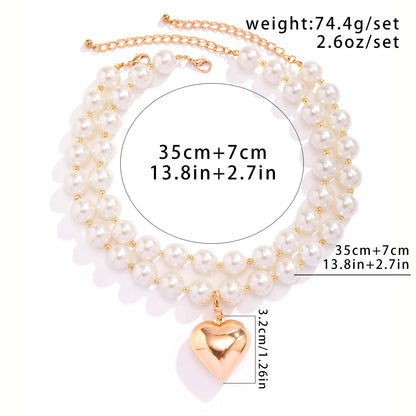 2Pcs Elegant Goth Imitation Pearl Beads Chain Necklace for Women Vintage Love Heart Pendant Choker Y2K Jewelry Wed Accessories