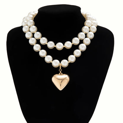 2Pcs Elegant Goth Imitation Pearl Beads Chain Necklace for Women Vintage Love Heart Pendant Choker Y2K Jewelry Wed Accessories